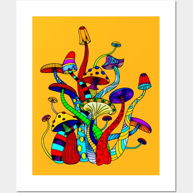 Colorful Mushroom Vintage Art Wall Art by AlondraHanley